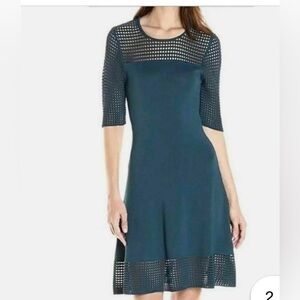 Elegant Teal Mesh Dress NANETTE LAPORE Teal Green Open Knit Crochet stretch